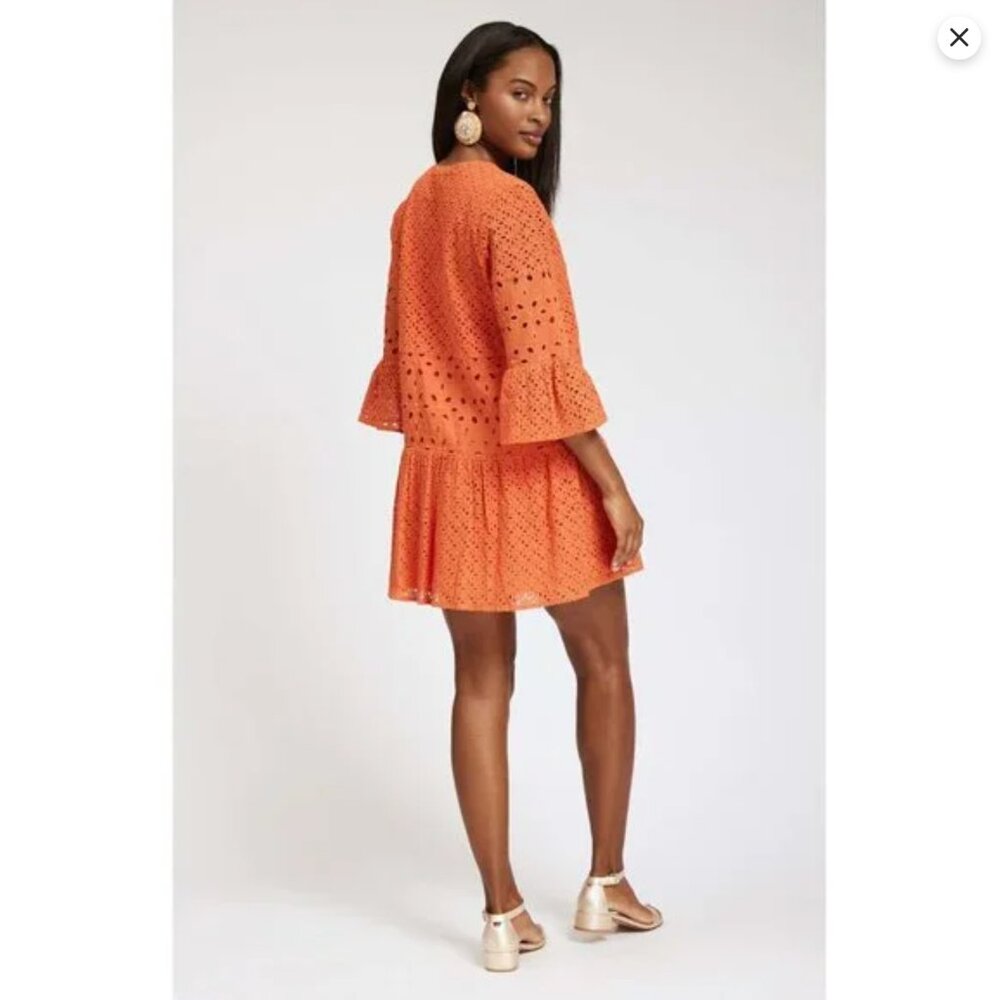 NWT Tyler Boe Ingrid Eyelet Skimmer Orange Dress - Picture 3 of 8